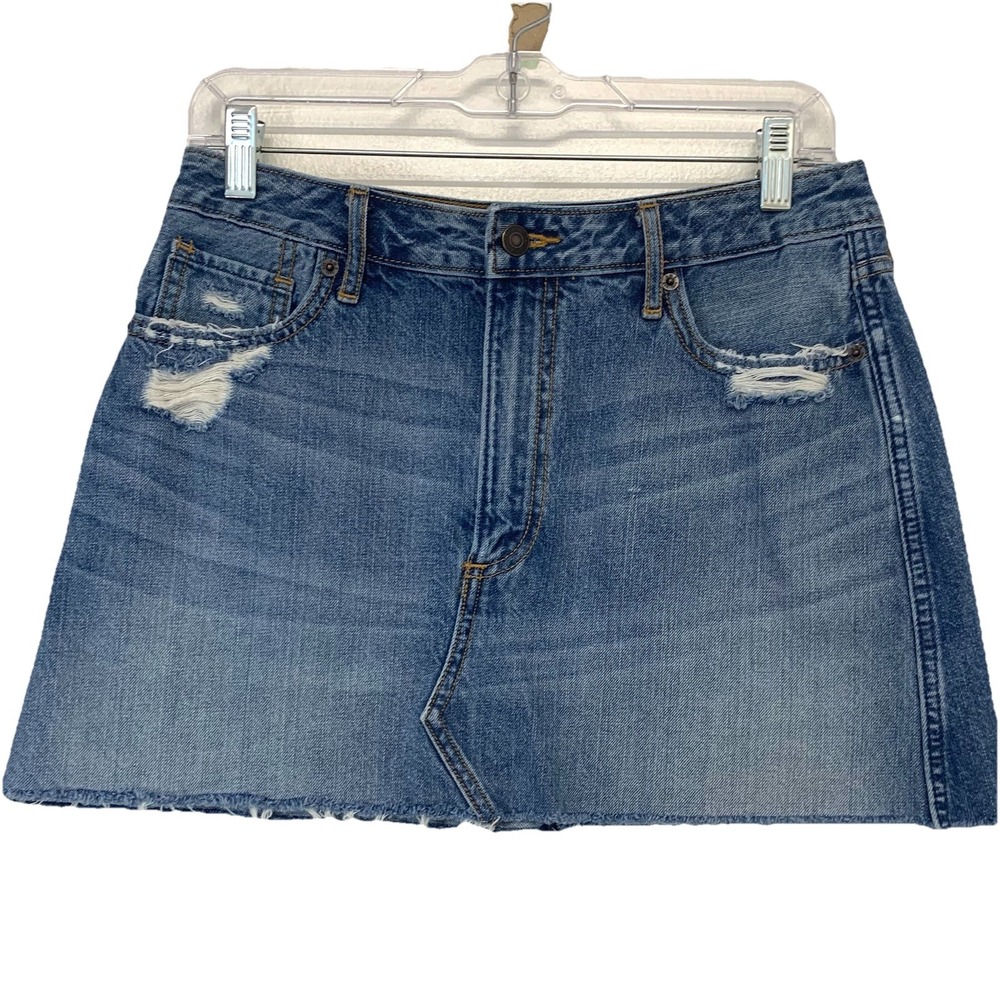 Abercrombie & Fitch Denim Mini Skirt Distress Fray Hem Sz 6 Pockets Cotton Beach
